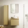 Meuble vasque suspendu effet chêne l.60 cm + plan de toilette effet chêne, Pura+