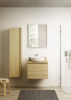 Meuble vasque suspendu effet chêne l.60 cm + plan de toilette effet chêne, Pura+