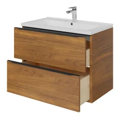 Meuble vasque suspendu effet noyer l.80 cm Imandra + plan vasque blanc céramique Nira, GoodHome