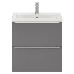 Meuble vasque suspendu faible profondeur gris brillant l.60 cm Imandra + plan vasque blanc céramique Nira, GoodHome