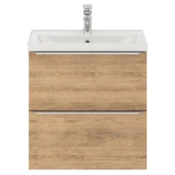 Meuble vasque suspendu faible profondeur effet chêne l.60 cm Imandra + plan vasque blanc céramique Nira, GoodHome