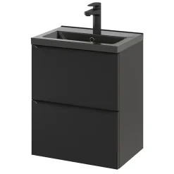 Meuble vasque suspendu faible profondeur noir mat l.50 cm Imandra + plan vasque noir céramique Nira, GoodHome