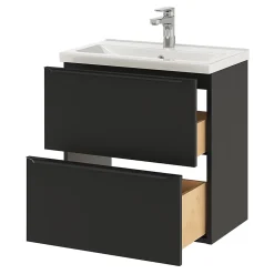 Meuble vasque suspendu faible profondeur noir mat l.60 cm Imandra + plan vasque blanc céramique Nira, GoodHome