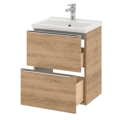Meuble vasque suspendu faible profondeur effet chêne l.50 cm Imandra + plan vasque blanc céramique Nira, GoodHome