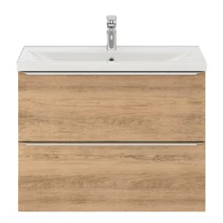 Meuble vasque suspendu faible profondeur effet chêne l.80 cm Imandra + plan vasque blanc céramique Nira, GoodHome