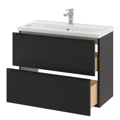 Meuble vasque suspendu faible profondeur noir mat l.80 cm Imandra + plan vasque blanc céramique Nira, GoodHome