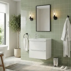 Meuble vasque suspendu faible profondeur blanc mat l.60 cm Imandra + plan vasque blanc Maza, GoodHome