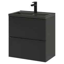 Meuble vasque suspendu faible profondeur noir mat l.60 cm Imandra + plan vasque noir céramique Nira, GoodHome