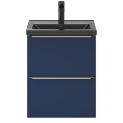Meuble vasque suspendu faible profondeur bleu nuit mat l.50 cm Imandra + plan vasque noir céramique Nira, GoodHome