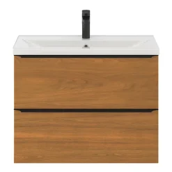 Meuble vasque suspendu faible profondeur effet noyer l.80 cm Imandra + plan vasque blanc céramique Nira, GoodHome