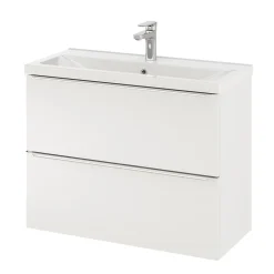 Meuble vasque suspendu faible profondeur blanc brillant l.80 cm Imandra + plan vasque blanc céramique Nira, GoodHome