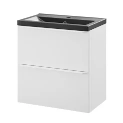 Meuble vasque suspendu faible profondeur blanc mat l.60 cm Imandra + plan vasque noir céramique Nira, GoodHome