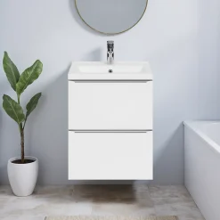 Meuble vasque suspendu faible profondeur blanc brillant l.50 cm Imandra + plan vasque blanc céramique Nira, GoodHome
