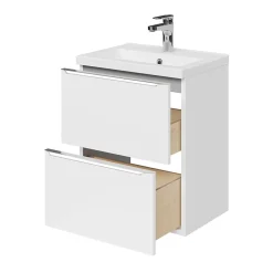 Meuble vasque suspendu faible profondeur blanc brillant l.50 cm Imandra + plan vasque blanc céramique Nira, GoodHome