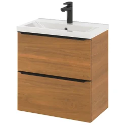 Meuble vasque suspendu faible profondeur effet noyer l.60 cm Imandra + plan vasque blanc céramique Nira, GoodHome