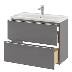 Meuble vasque suspendu faible profondeur gris brillant l.80 cm Imandra + plan vasque blanc céramique Nira, GoodHome