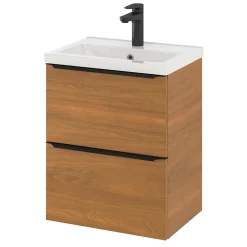 Meuble vasque suspendu faible profondeur effet noyer l.50 cm Imandra + plan vasque blanc céramique Nira, GoodHome