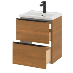 Meuble vasque suspendu faible profondeur effet noyer l.50 cm Imandra + plan vasque blanc céramique Nira, GoodHome