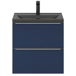 Meuble vasque suspendu faible profondeur bleu nuit mat l.60 cm Imandra + plan vasque noir céramique Nira, GoodHome