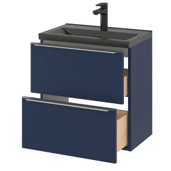 Meuble vasque suspendu faible profondeur bleu nuit mat l.60 cm Imandra + plan vasque noir céramique Nira, GoodHome