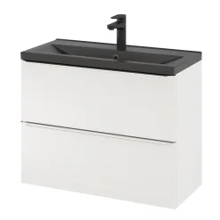 Meuble vasque suspendu faible profondeur blanc brillant l.80 cm Imandra + plan vasque noir céramique Nira, GoodHome