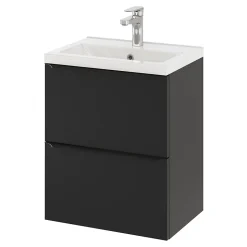 Meuble vasque suspendu faible profondeur noir mat l.50 cm Imandra + plan vasque blanc céramique Nira, GoodHome