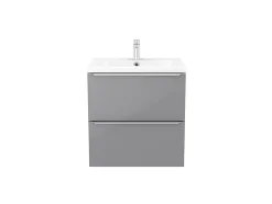 Meuble vasque suspendu gris brillant l.60 cm Imandra + plan vasque blanc céramique Nira, GoodHome