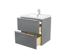 Meuble vasque suspendu gris brillant l.60 cm Imandra + plan vasque blanc céramique Nira, GoodHome
