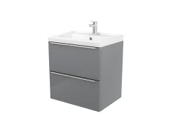 Meuble vasque suspendu gris brillant l.60 cm + plan vasque blanc céramique Lana, GoodHome
