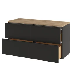 Meuble vasque suspendu noir mat l.120 cm Imandra + plan de toilette chêne Hartland, GoodHome