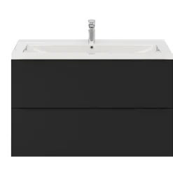 Meuble vasque suspendu noir mat l.100 cm Imandra + plan vasque blanc céramique Nira, GoodHome
