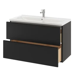 Meuble vasque suspendu noir mat l.100 cm Imandra + plan vasque blanc céramique Nira, GoodHome