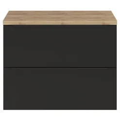 Meuble vasque suspendu noir mat l.80 cm Imandra + plan de toilette effet chêne, GoodHome
