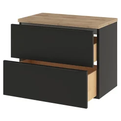 Meuble vasque suspendu noir mat l.80 cm Imandra + plan de toilette effet chêne, GoodHome