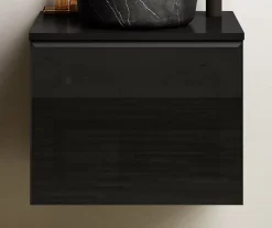 Meuble vasque suspendu noir mat et verre fumé l.60 cm + plan de toilette noir mat, Pura+