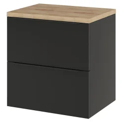 Meuble vasque suspendu noir mat l.60 cm Imandra + plan de toilette effet chêne, GoodHome