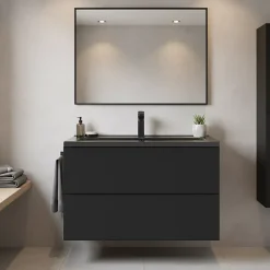 Meuble vasque suspendu noir mat l.100 cm Imandra + plan vasque noir céramique Nira, GoodHome