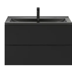 Meuble vasque suspendu noir mat l.100 cm Imandra + plan vasque noir céramique Nira, GoodHome