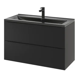 Meuble vasque suspendu noir mat l.100 cm Imandra + plan vasque noir céramique Nira, GoodHome