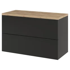Meuble vasque suspendu noir mat l.100 cm Imandra + plan de toilette effet chêne, GoodHome