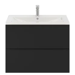 Meuble vasque suspendu noir mat l.80 cm Imandra + plan vasque blanc céramique Nira, GoodHome