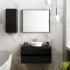 Meuble vasque suspendu noir mat et verre fumé l.90 cm + plan de toilette noir mat, Pura+