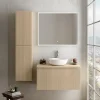 Meuble vasque suspendu plaqué chêne clair strié l.90 cm + plan de toilette plaqué chêne clair, Pura+