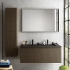Meuble vasque suspendu plaqué noyer strié l.120 cm + plan vasque noir mat résine pour 2 robinets, Pura+