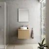 Meuble vasque suspendu plaqué chêne miel strié l.60 cm + plan de toilette plaqué chêne miel, Pura+