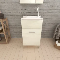 Meuble Évier 45Cm Chêne Blanc Avec Planche À Laver - Pratique