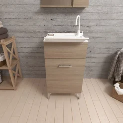 Meuble Évier 45Cm Chêne Naturel Avec Bac Et Planche À Laver - Pratico