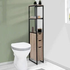 Meuble WC 3 portes DETROIT design industriel avec étagères