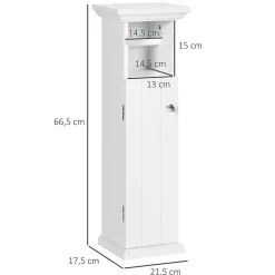 Meuble WC armoire toilette - porte, support papier - dim. 21L x 17l x 66H cm - blanc