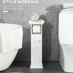 Meuble WC armoire toilette - porte, support papier - dim. 21L x 17l x 66H cm - blanc